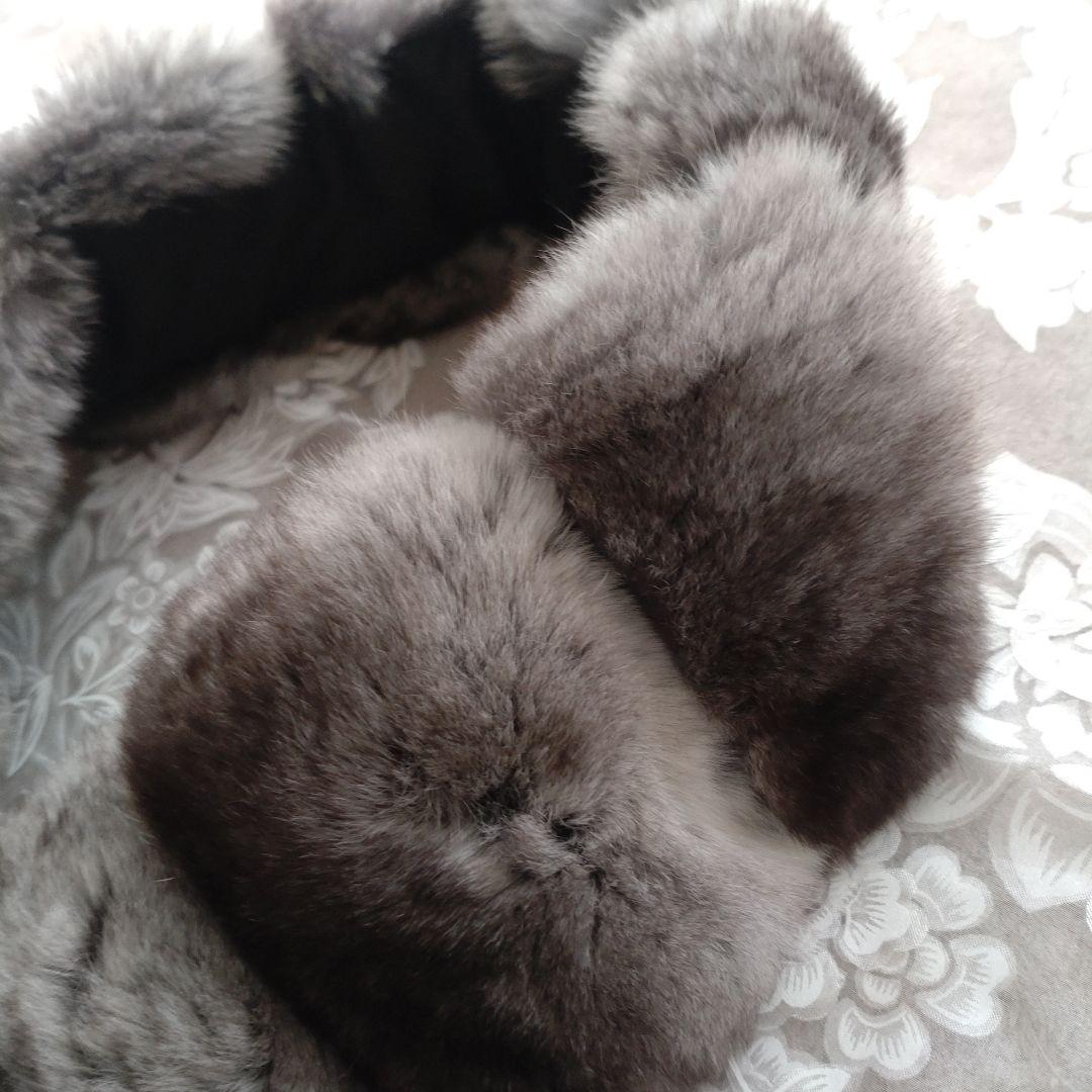 新品未使用　百貨店購入　タグ付き　チンチラマフラー　グレー　リアルファー