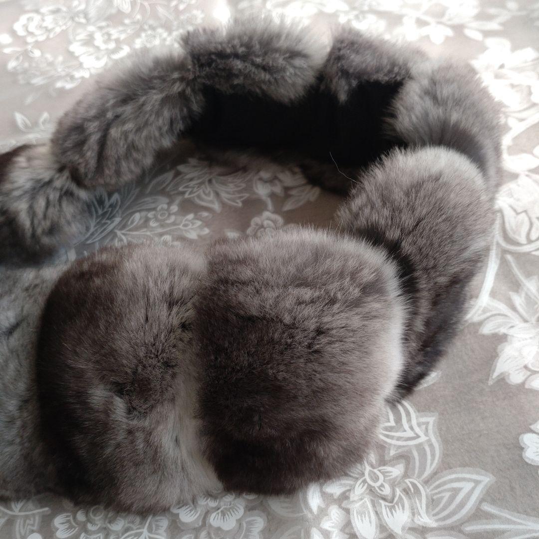 新品未使用　百貨店購入　タグ付き　チンチラマフラー　グレー　リアルファー