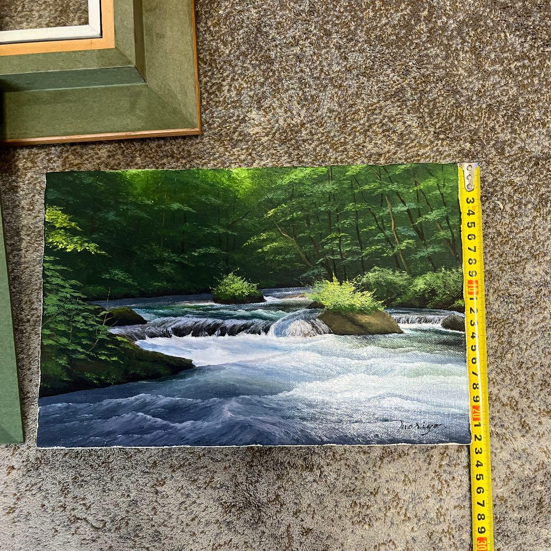 守家勤　奥入瀬　油彩画 木製フレーム付き　 サインあり