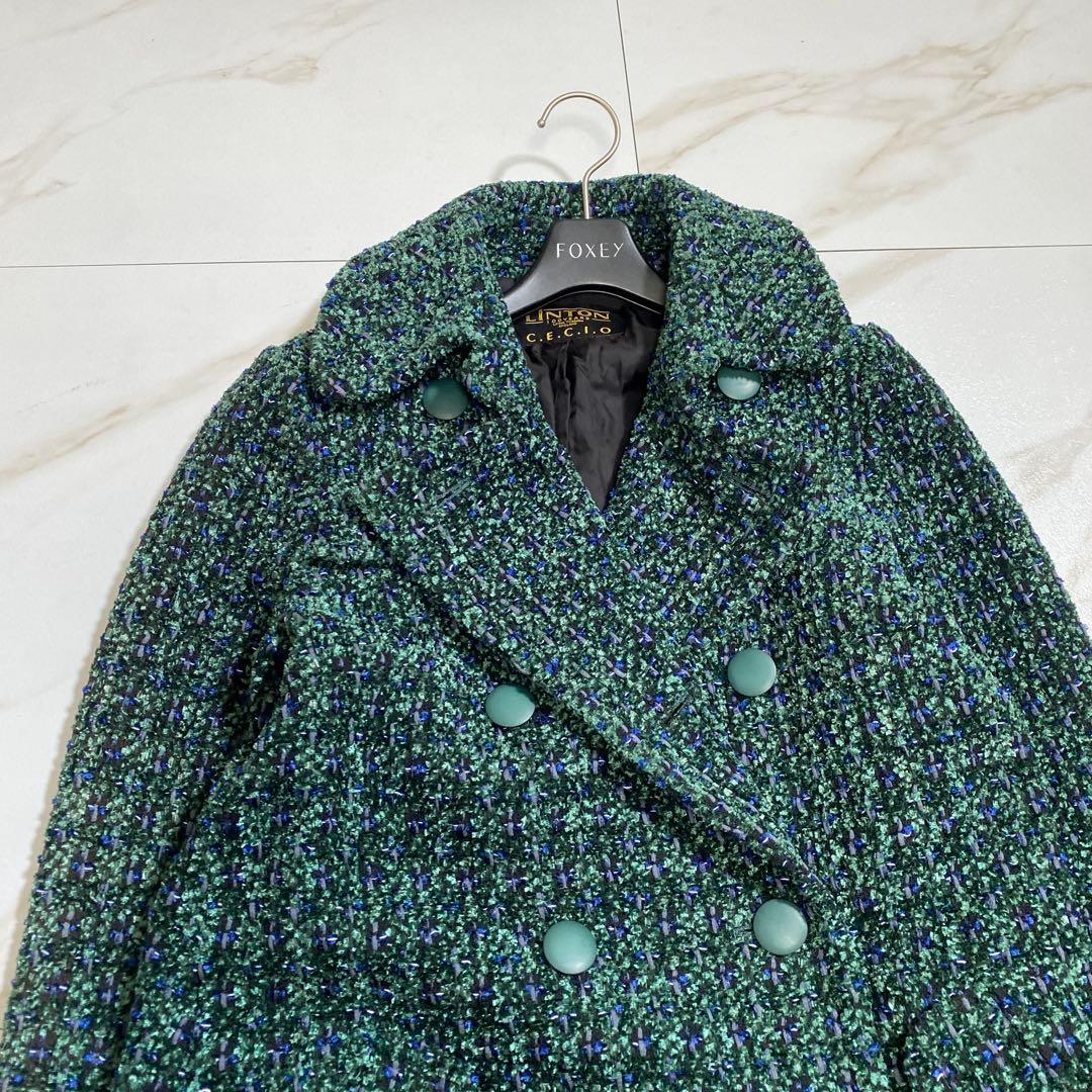 希少カラー♡LINTON ツイード ダブルブレストロングコート オートクチュール