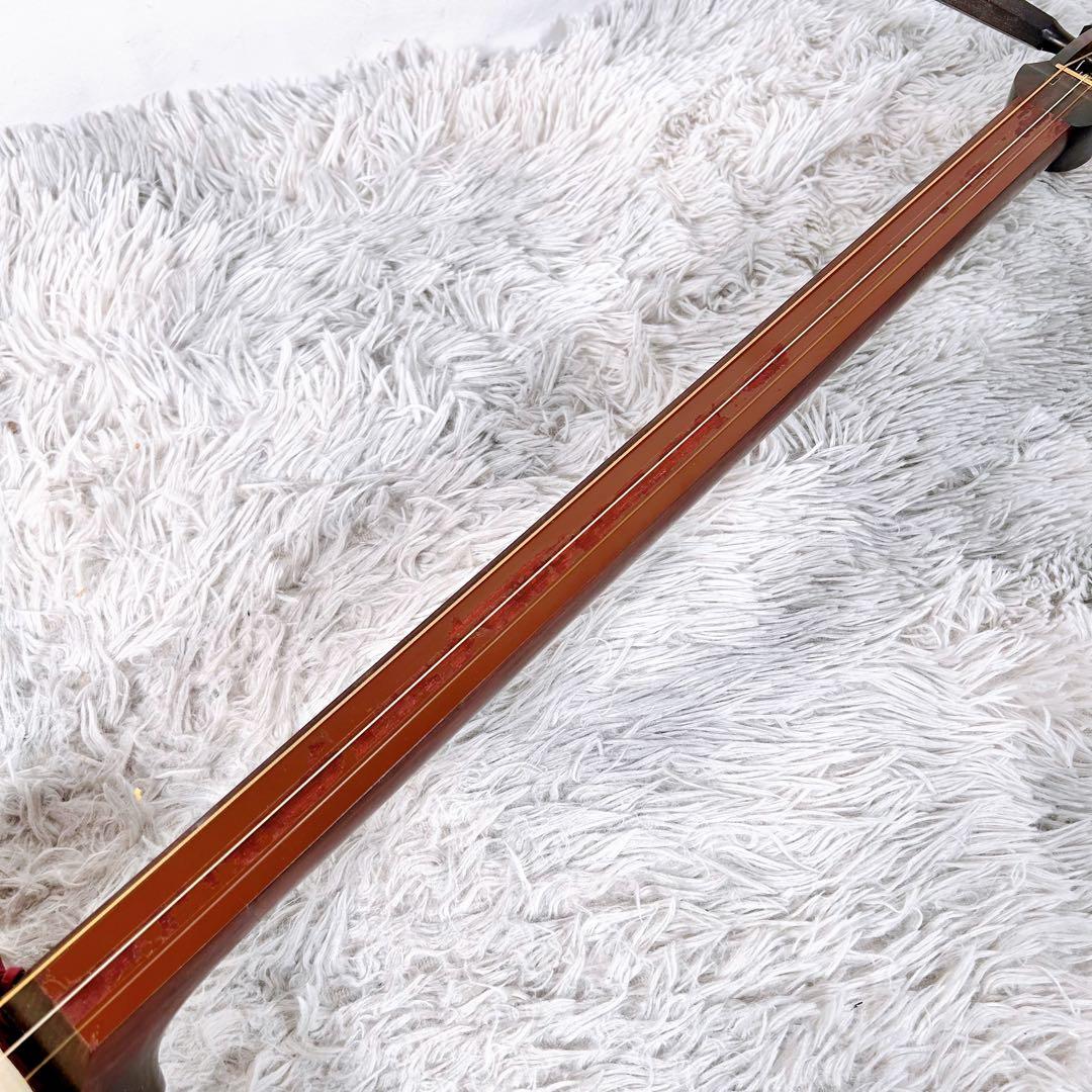 津軽三味線 紅木 太棹 東さわり　本皮 金細 二本溝 綾杉胴 現状品