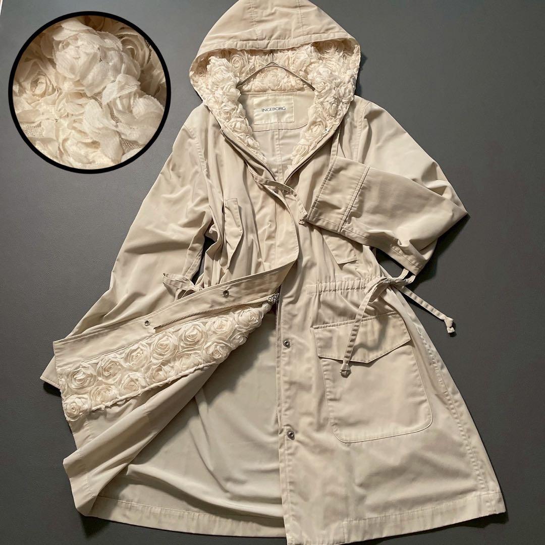 【ひょひ】インゲボルグ　立体ローズレース モッズコート フード付き 11