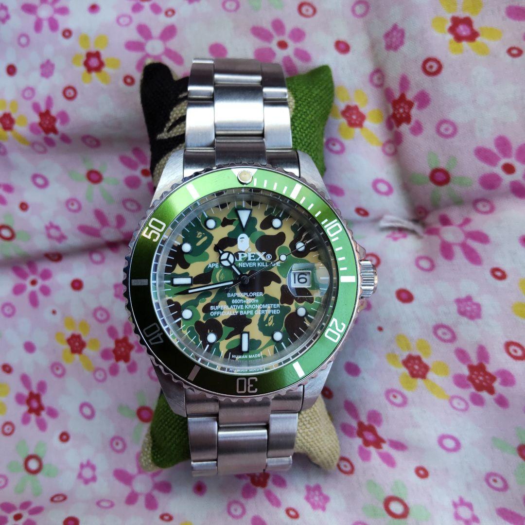 bapex自動巻き腕時計 グリーン/カモフラ