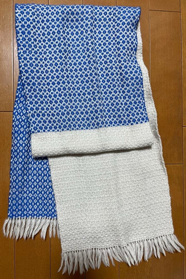 オッタエーカル　八重樫　茂子　手織りマフラー　青　白　マフラー　手織り