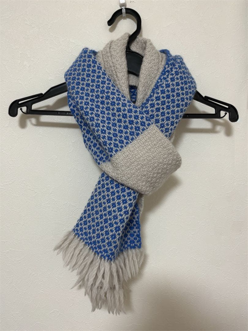 オッタエーカル　八重樫　茂子　手織りマフラー　青　白　マフラー　手織り