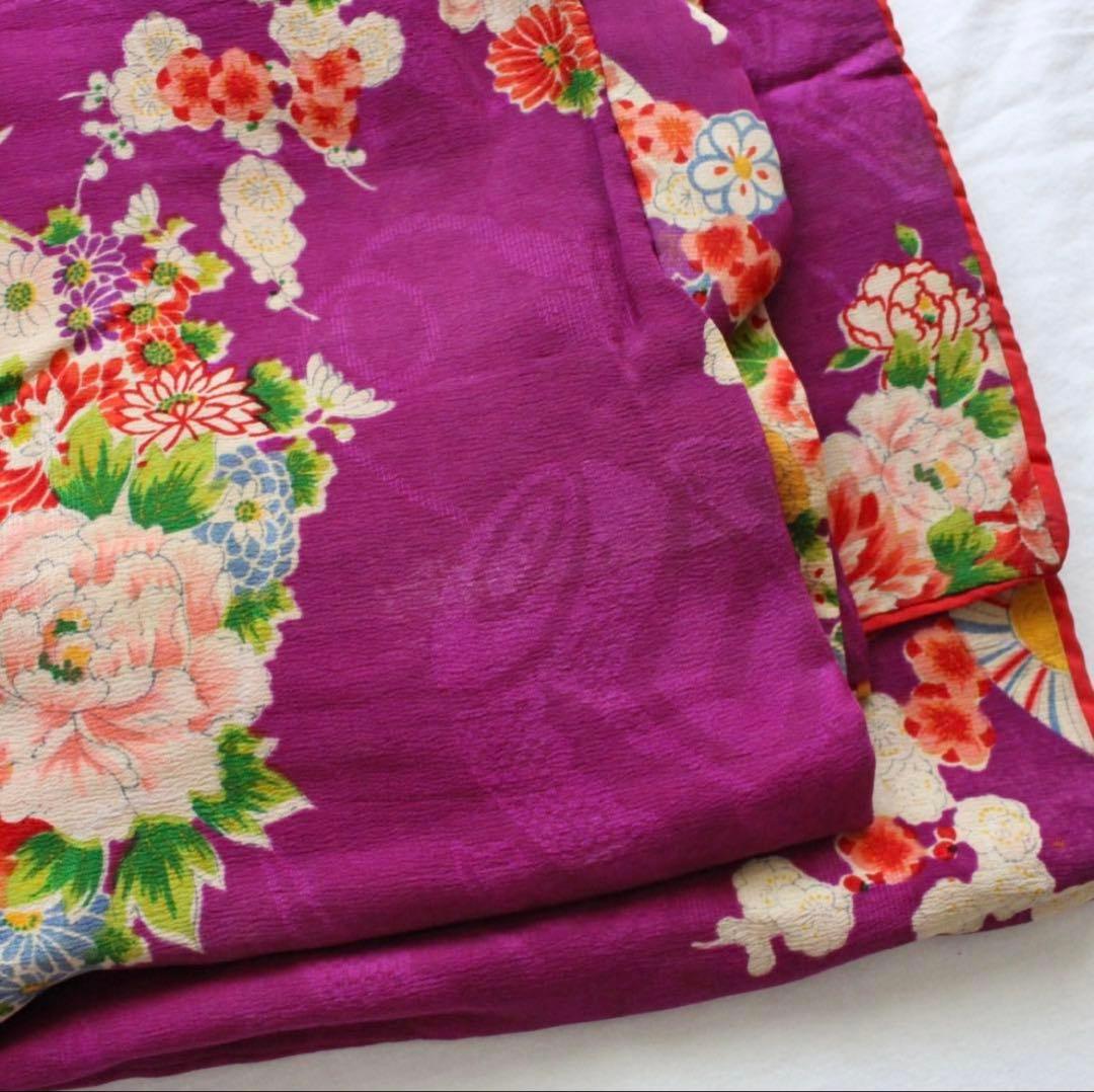 紫色 花柄 和服 七五三用