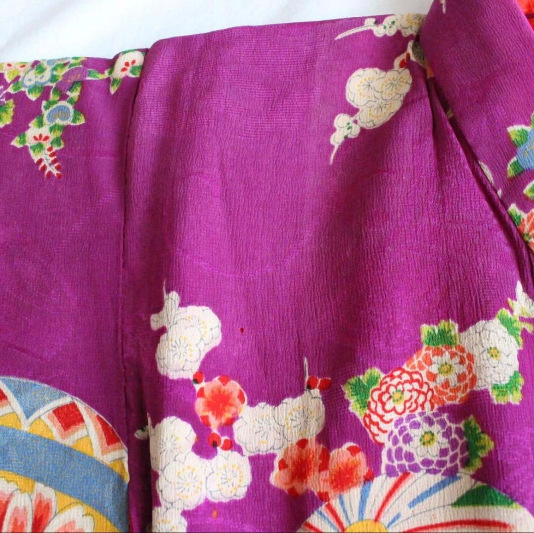 紫色 花柄 和服 七五三用