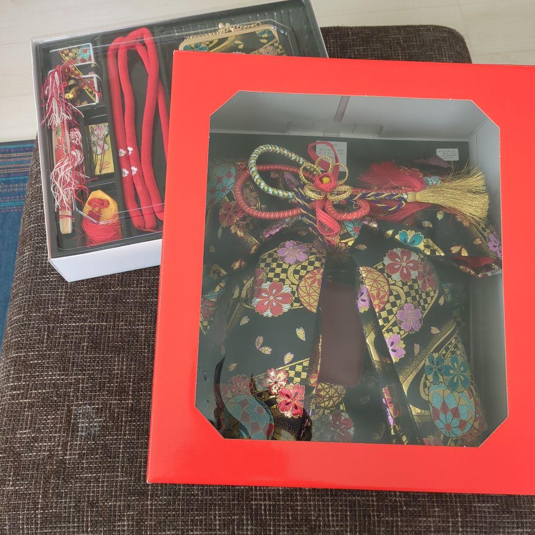 七五三 七歳女の子　結び帯はこせこセット 黒地 花柄刺繍