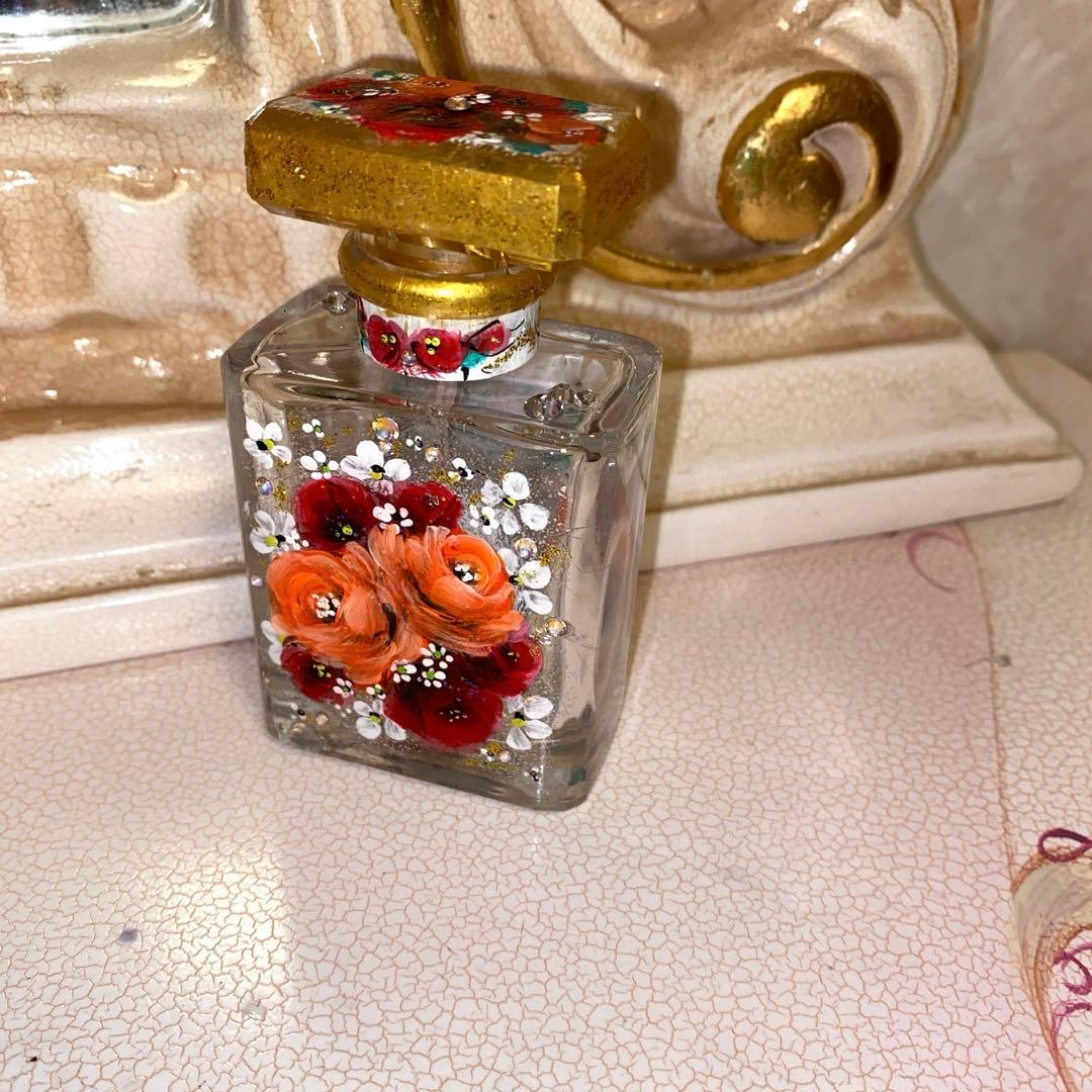 長傘　長靴　香水ボトル　ランチバック　薔薇　手描き　トールペイント