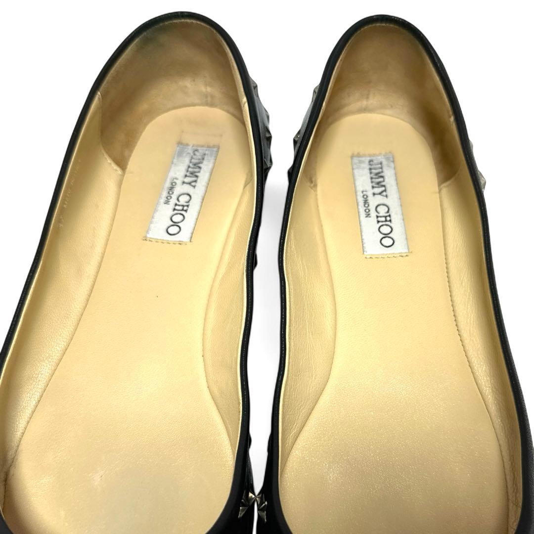 美品✨ジミーチュウ 37/24㎝ フラット パンプス スタースタッズ レザー 黒