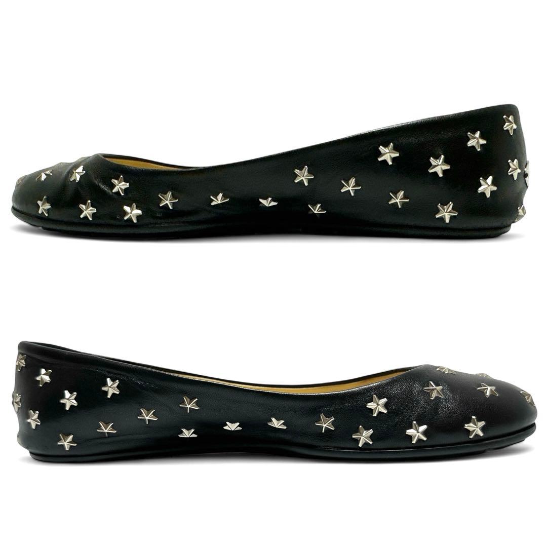 美品✨ジミーチュウ 37/24㎝ フラット パンプス スタースタッズ レザー 黒