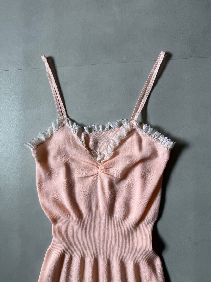 ビンテージ ヨーロッパ ピンク 薄手 ニット ワンピース デッドストック 美品
