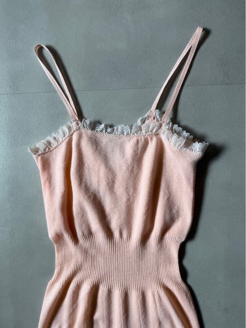 ビンテージ ヨーロッパ ピンク 薄手 ニット ワンピース デッドストック 美品