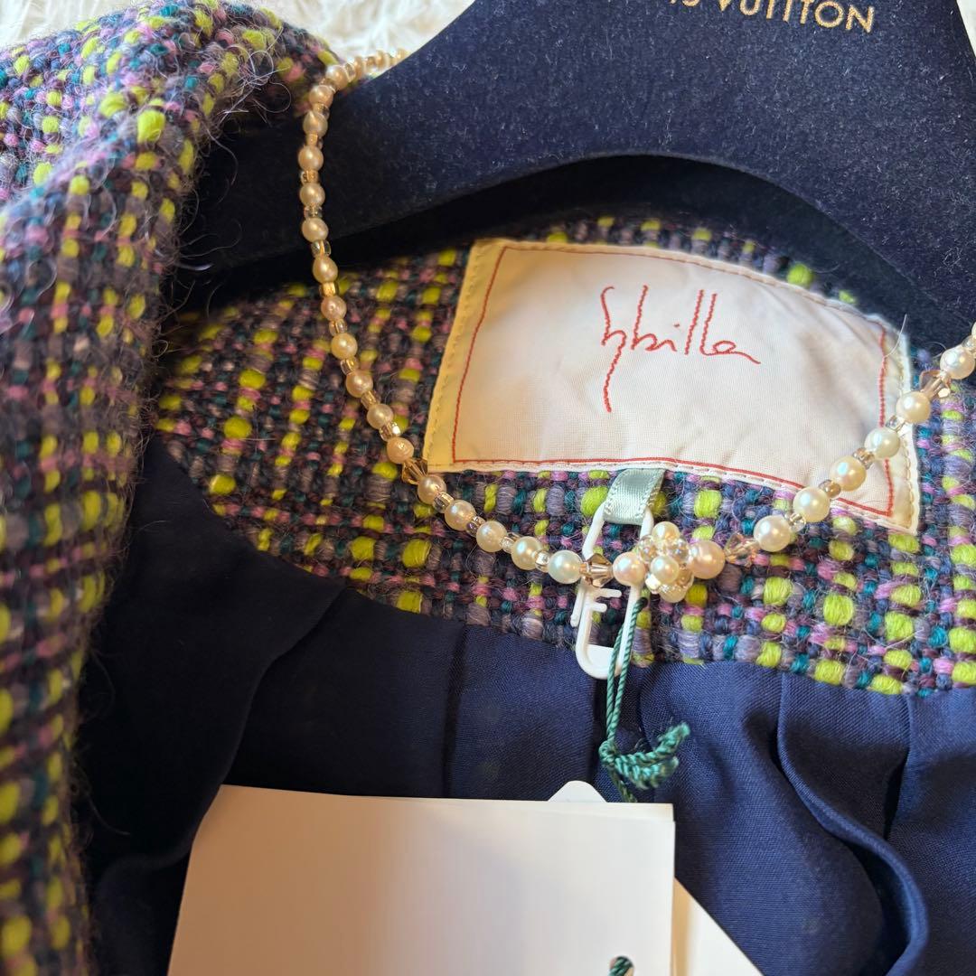 未使用タグ付き✨シビラ　ミックスツイード　ロングコート　ベルト付き　女優襟　L