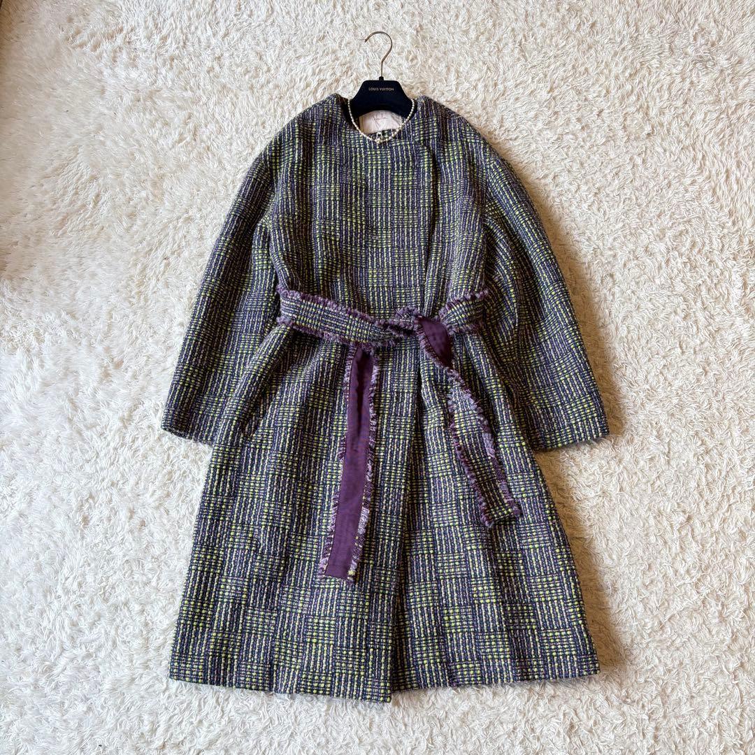 未使用タグ付き✨シビラ　ミックスツイード　ロングコート　ベルト付き　女優襟　L