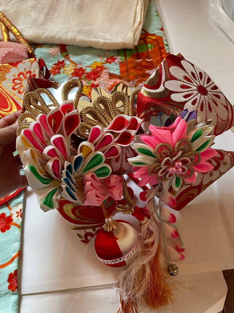 七五三 着物一式 青色 花柄 女の子 アンティーク 7歳着物　753