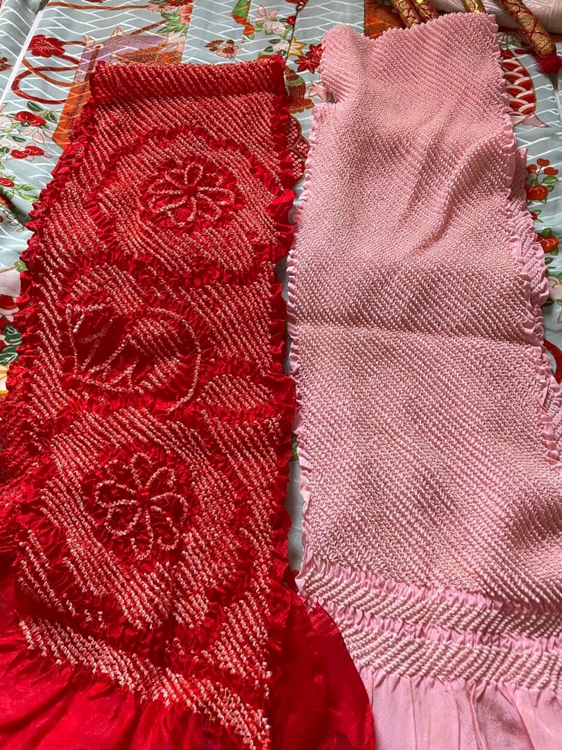 七五三 着物一式 青色 花柄 女の子 アンティーク 7歳着物　753