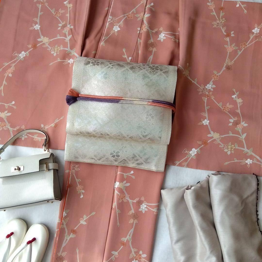 【おまとめ】袋昼夜帯 桜格子パールホワイト 源氏香墨色