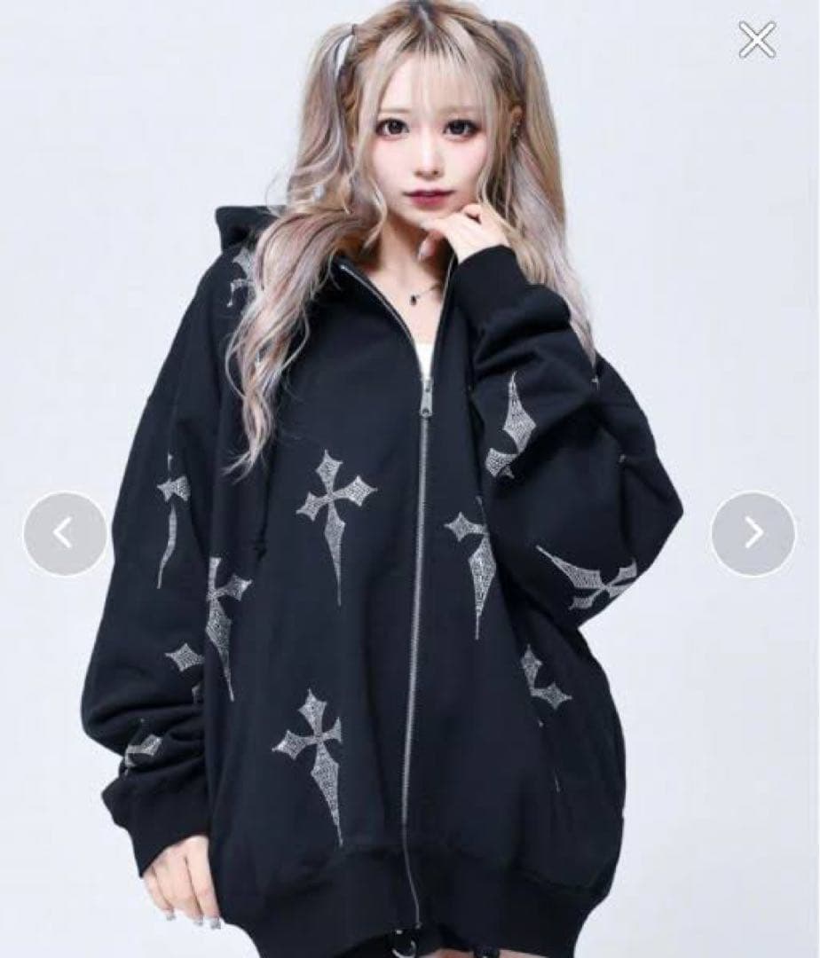 REFLEM レフレム 十字架 ラインストーン クロス パーカー 黒 シルバー