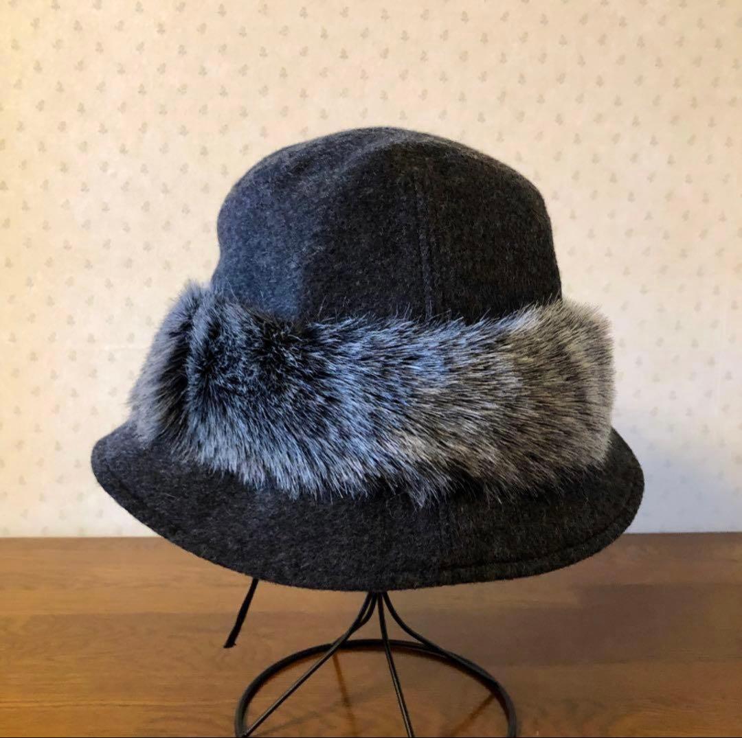 ★新品・タグ付き★アシーナニューヨーク　ファー付き　ウールハット　グレー