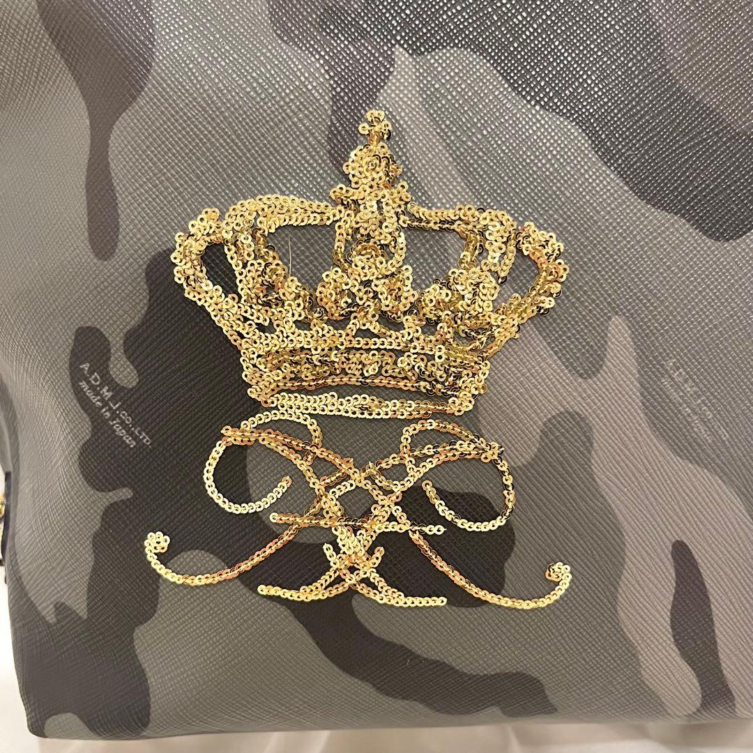 【美品】A.D.M.J 迷彩　 トートバッグ　王冠　カモフラ　スパンコール