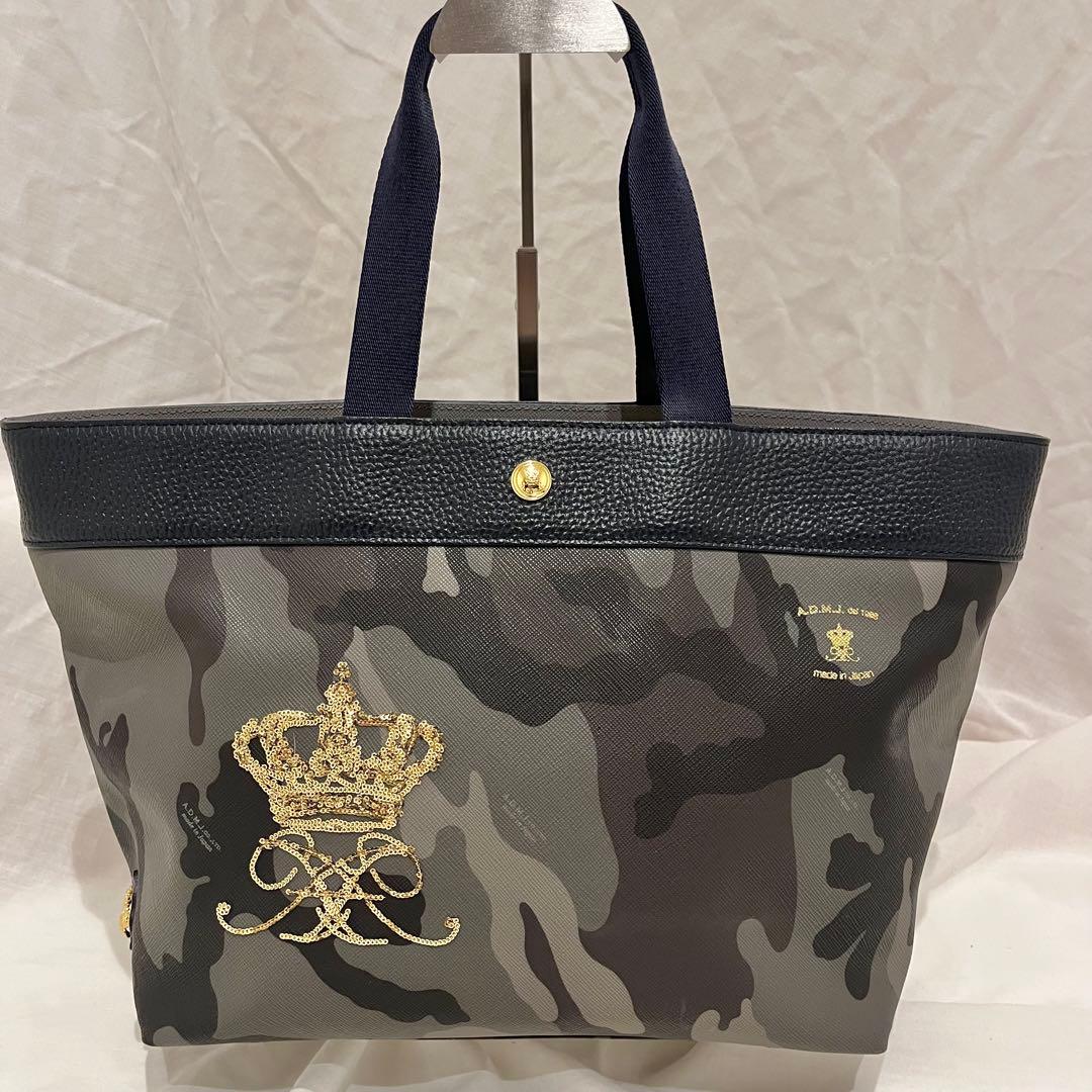 【美品】A.D.M.J 迷彩　 トートバッグ　王冠　カモフラ　スパンコール