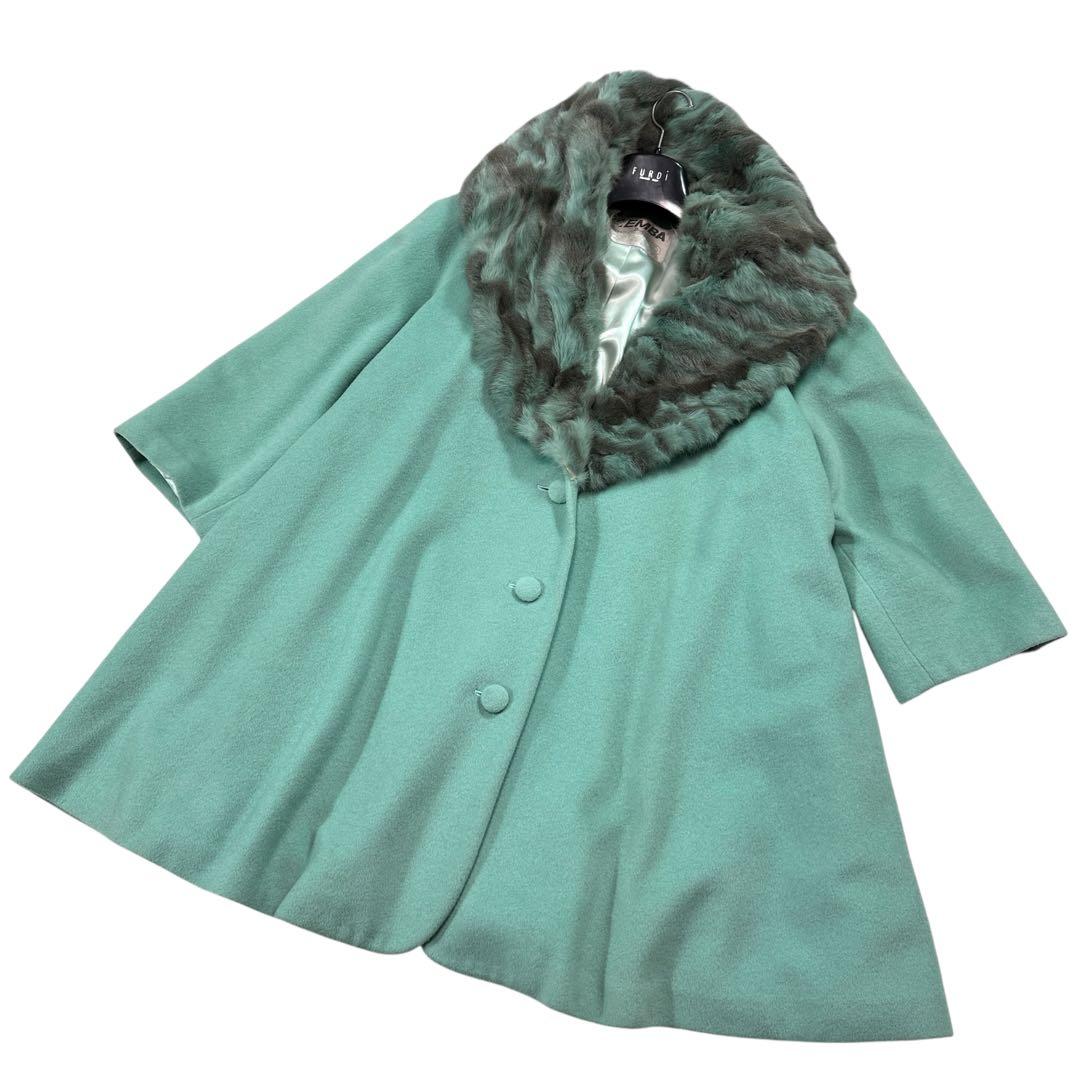 EMBA 裾周り260cm カシミヤ セミロングコート ビッグカラー 毛皮