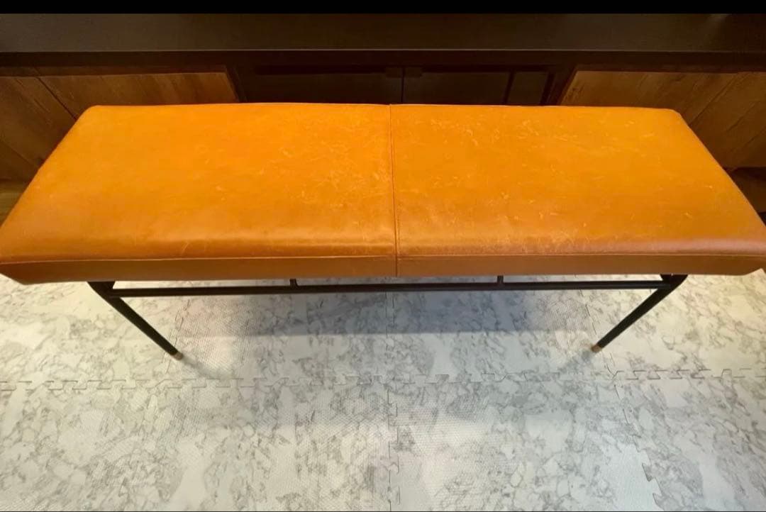 レザーベンチ キャメル　ダイニングベンチ イス チェア