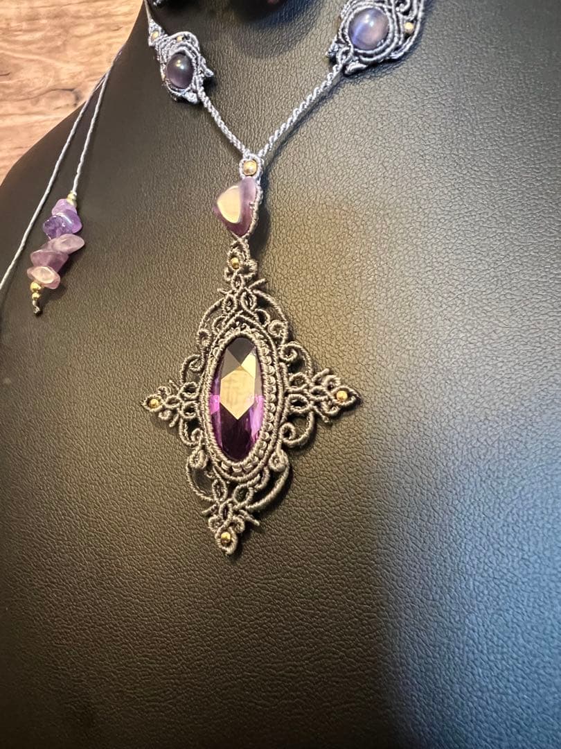 【handmade_Luna】マクラメ× アメシスト ネックレス【2点セット】