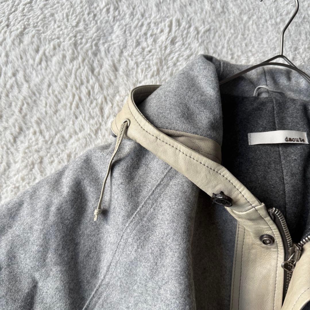 ダクテ dacute ウール×レザー ポンチョ イタリア製 フルジップ グレー