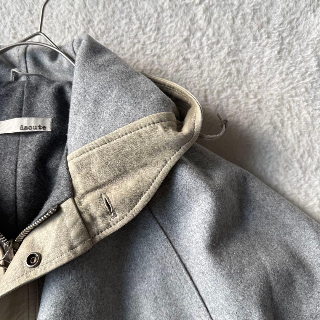 ダクテ dacute ウール×レザー ポンチョ イタリア製 フルジップ グレー