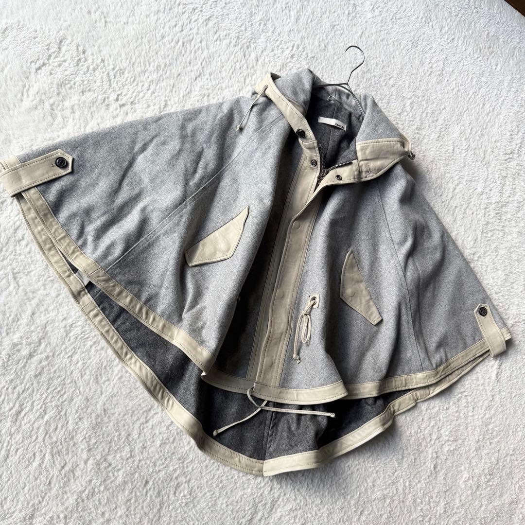 ダクテ dacute ウール×レザー ポンチョ イタリア製 フルジップ グレー