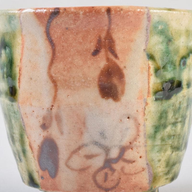 マサオ 煎茶道具　織部焼　煎茶碗　十客　陶印あり　時代箱　V　9069