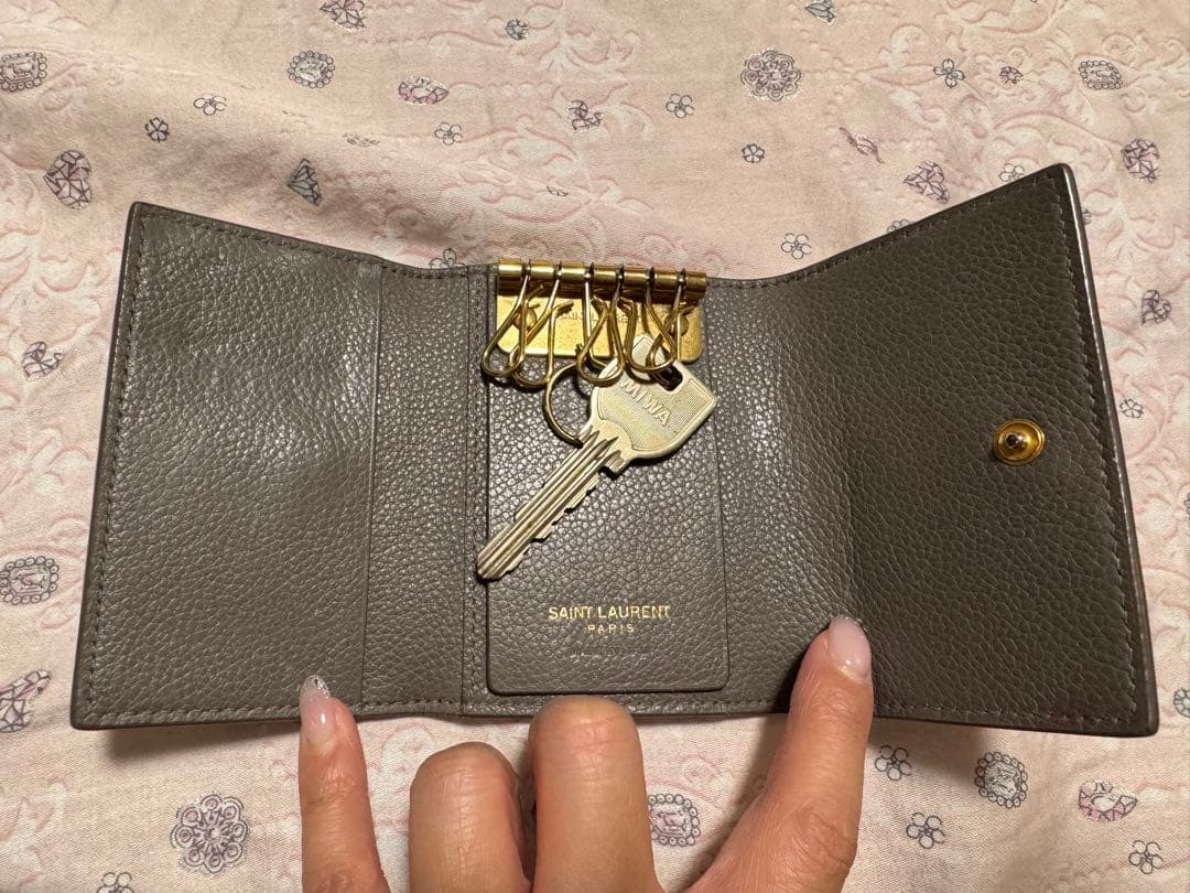 値下げ！YSL グレー レザー キーケース