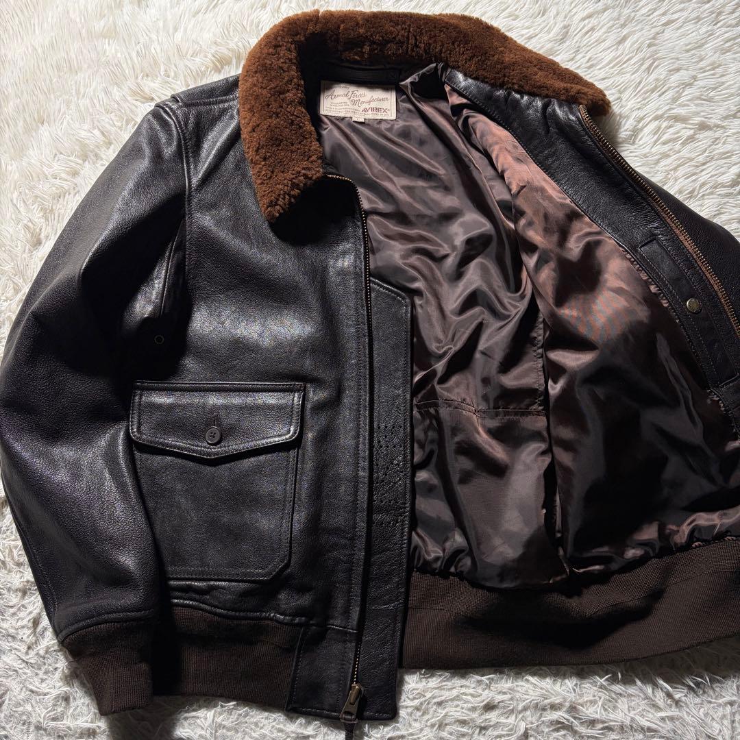 極美品■AVIREX フライトジャケット　 G-1 やぎ革　襟ボア　ブラウン　L