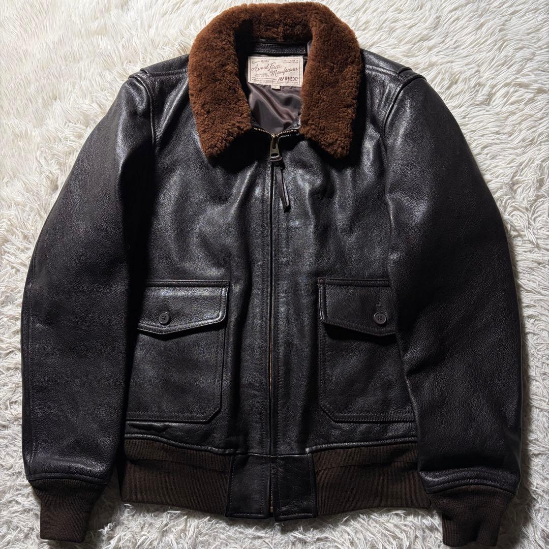 極美品■AVIREX フライトジャケット　 G-1 やぎ革　襟ボア　ブラウン　L