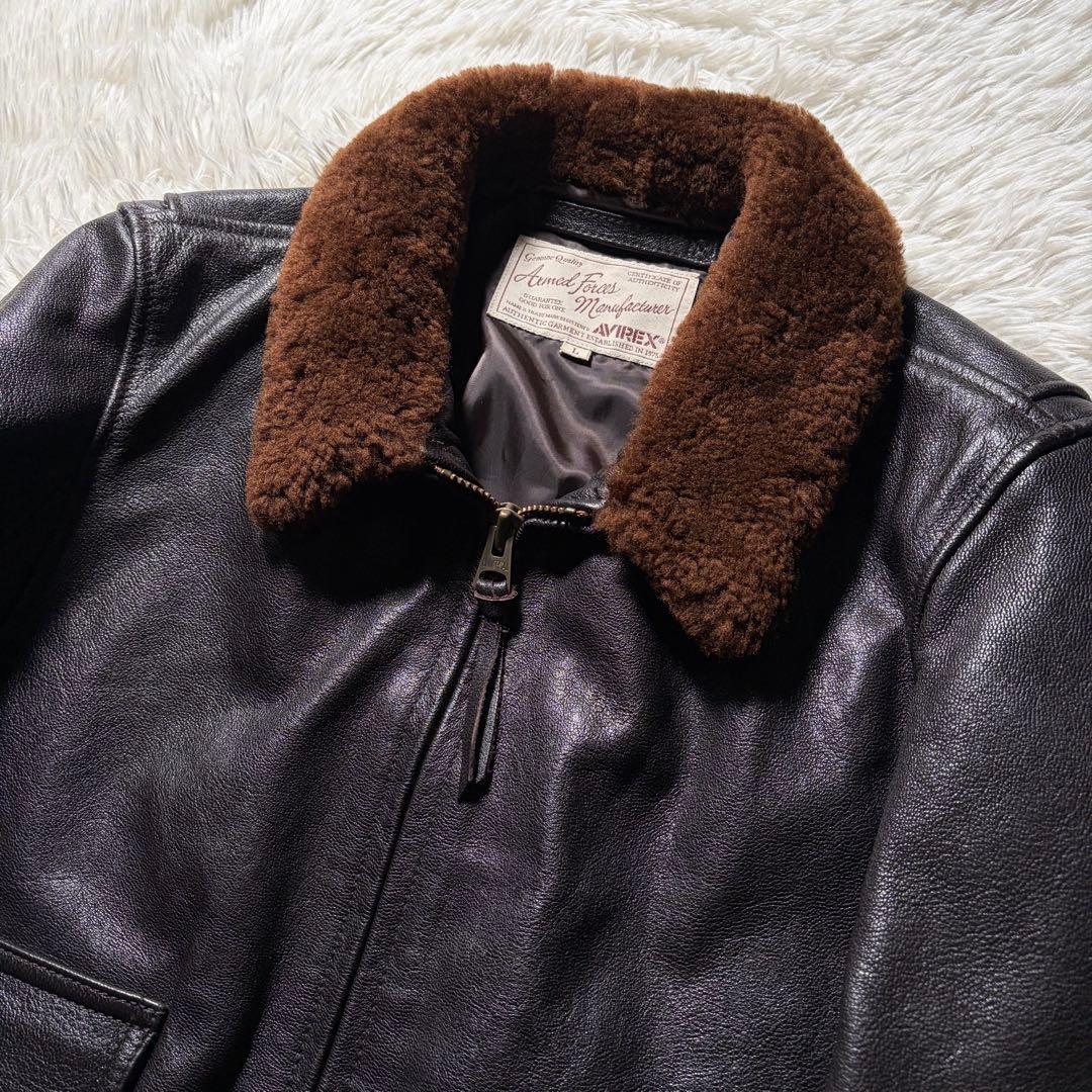 極美品■AVIREX フライトジャケット　 G-1 やぎ革　襟ボア　ブラウン　L