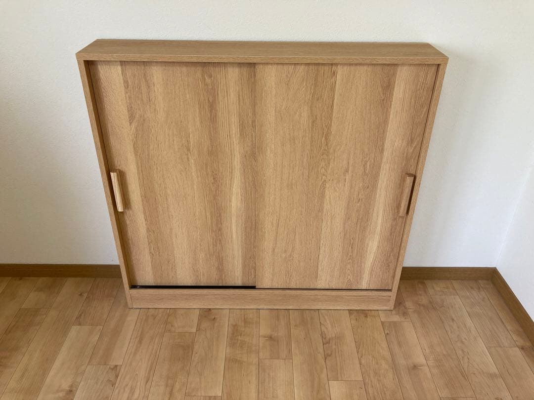 カウンター下　薄型　引き戸収納　木製　スライド扉　収納キャビネット