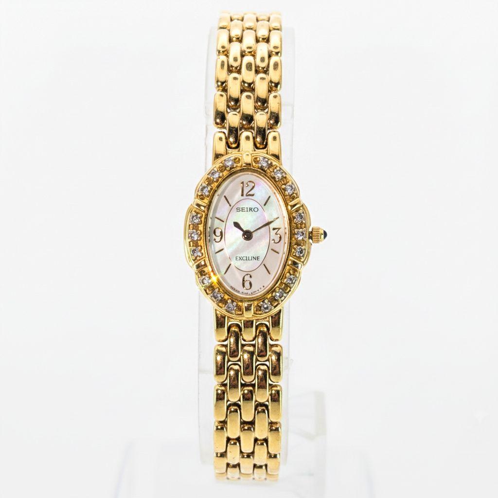 美品 エクセリーヌ セイコー SEIKO ダイヤベゼル シェル 腕時計 クォーツ