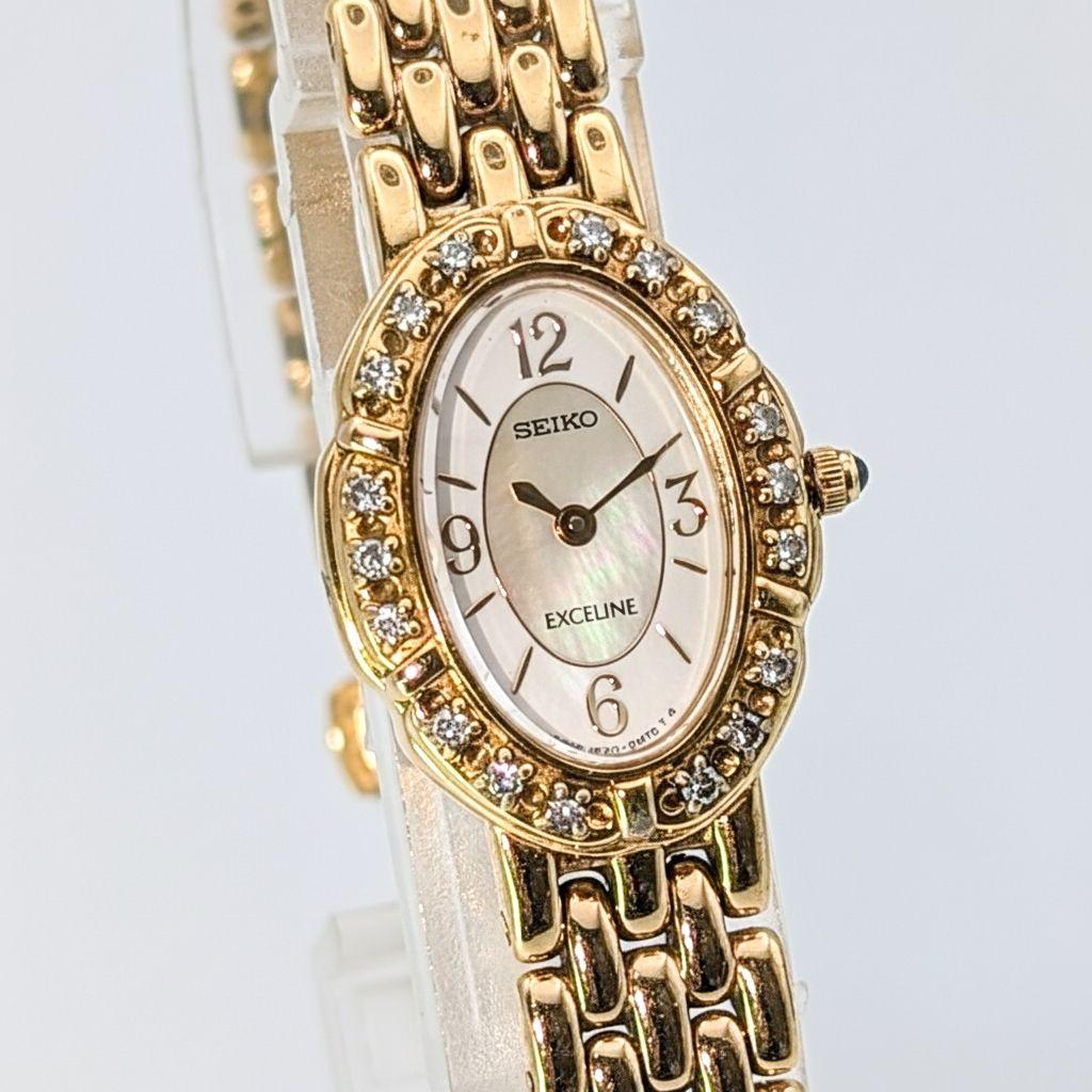 美品 エクセリーヌ セイコー SEIKO ダイヤベゼル シェル 腕時計 クォーツ
