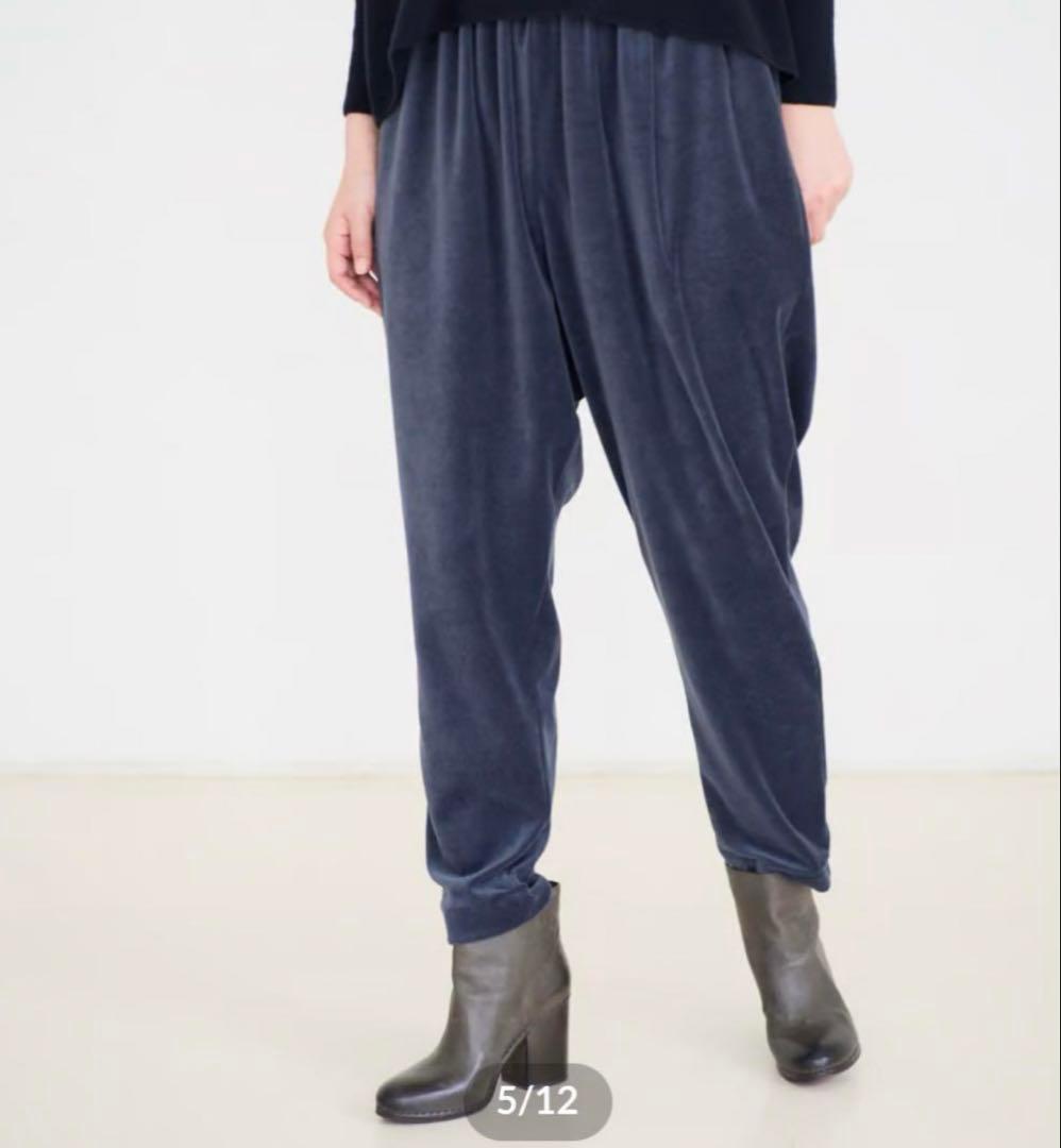 フルーツオブライフ ベロアテーパードパンツ 青鈍色 サイズ2