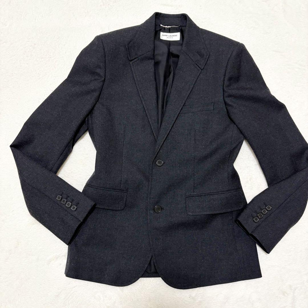 極美　サンローラン　テーラードジャケット　エディ期　ダークグレー　イタリア製　S