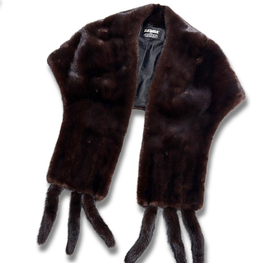 【美品/希少】エンバ ブラックグラマ ミンク 貂 リアルファー ショール