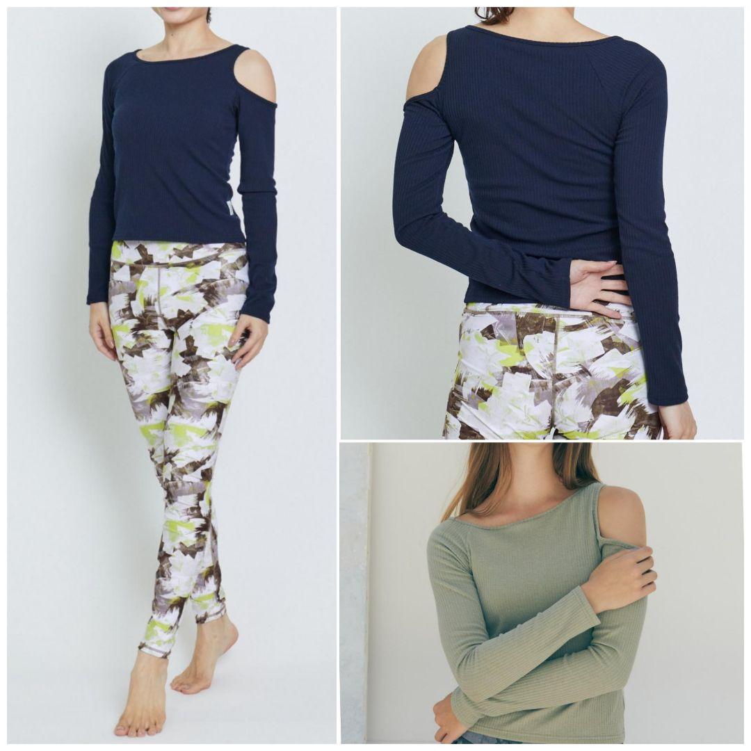 ジュリエ カップ付き リブ トップス 長袖 濃紺 ＊ ヨガウェア ダンス バレエ