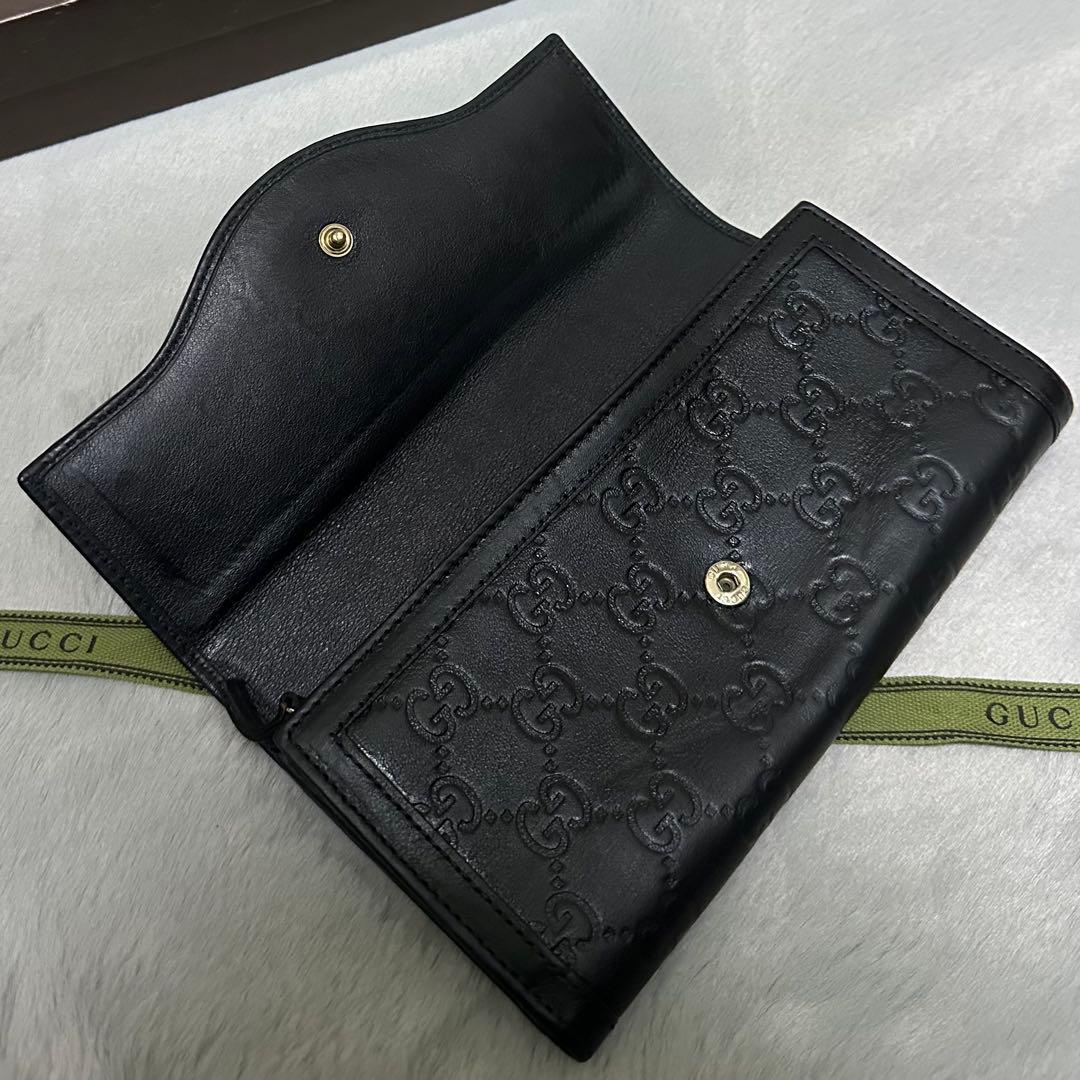 GUCCI グッチ　長財布　インターロッキング　GG グッチシマ　ブラック
