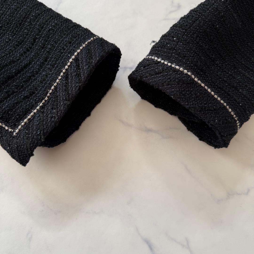 未使用級　23区　ノーカラー　ツイード　ジャケット　44 濃紺　ラメ