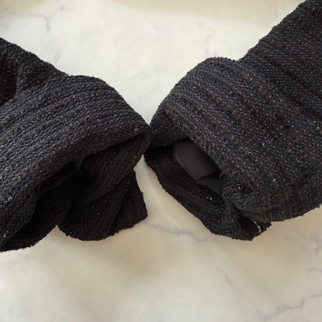 未使用級　23区　ノーカラー　ツイード　ジャケット　44 濃紺　ラメ