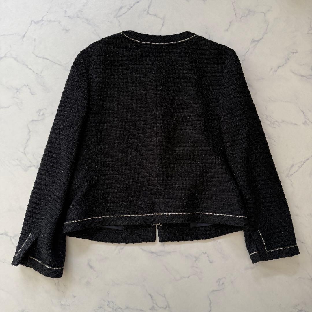 未使用級　23区　ノーカラー　ツイード　ジャケット　44 濃紺　ラメ