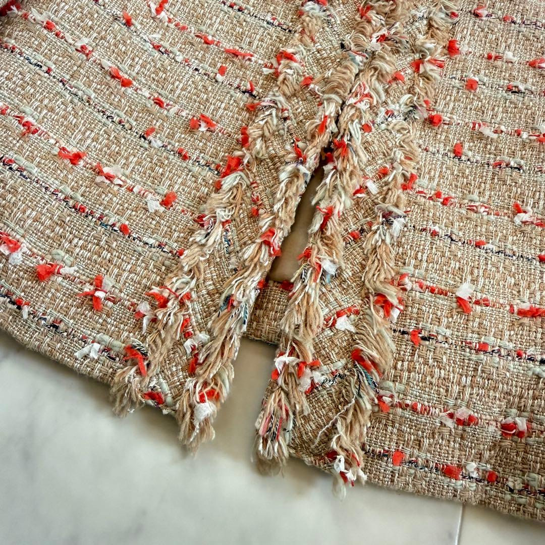 美品★フォクシー 近年 定価13万 ツイードノーカラージャケット サンドマルチ