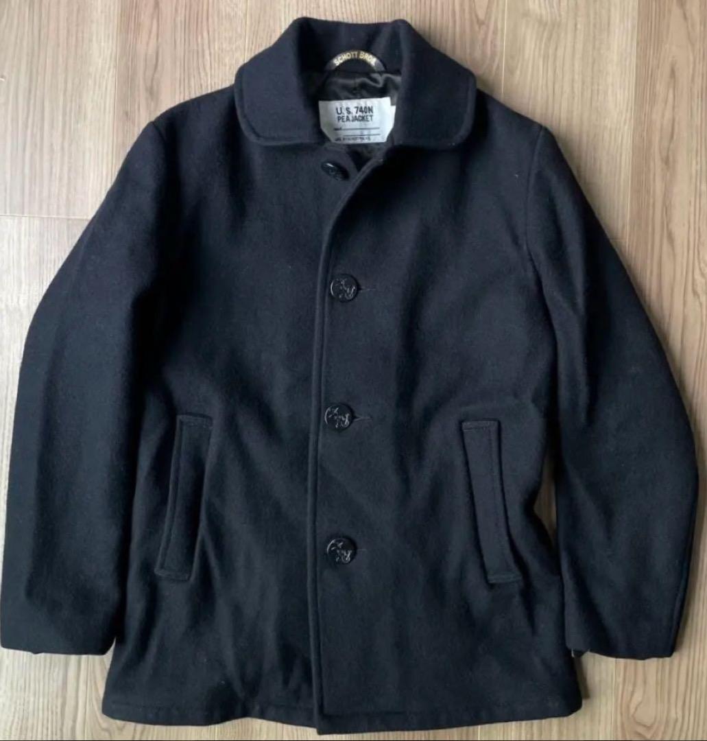 Schott シングルピーコート　USA製　タイト　スリム　ネイビー　XL